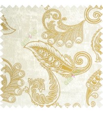 Yellowish green grey color traditional paisley pattern floral leaves swirls circles texture surface with polyester thick background main curtain