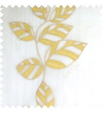 Yellowish green white color Floral leaves vertical flowing pattern with transparent polyester background sheer curtain
