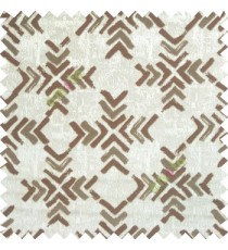 Dark brown grey color geometric square shapes sharp edge angles texture embroidery patterns move forward backward  up and down arrows  with transparent fabric main curtain