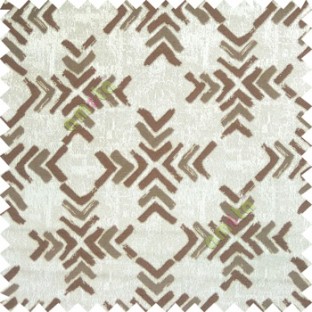 Dark brown grey color geometric square shapes sharp edge angles texture embroidery patterns move forward backward  up and down arrows  with transparent fabric main curtain