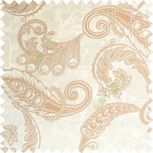Copper brown grey color traditional paisley pattern floral leaves swirls circles texture surface with polyester thick background main curtain