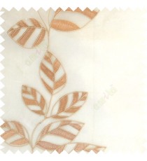 Copper brown white color Floral leaves vertical flowing pattern with transparent polyester background sheer curtain