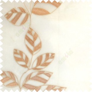 Copper brown white color Floral leaves vertical flowing pattern with transparent polyester background sheer curtain