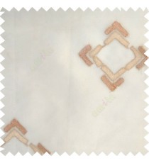 Copper brown white color geometric square shapes sharp edge angles texture embroidery patterns with transparent fabric sheer curtain