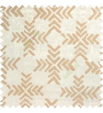 Copper brown grey color geometric square shapes sharp edge angles texture embroidery patterns move forward backward  up and down arrows  with transparent fabric main curtain
