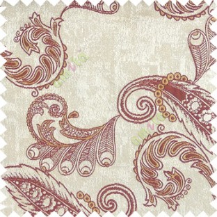 Mehroon grey gold color traditional paisley pattern floral leaves swirls circles texture surface with polyester thick background main curtain