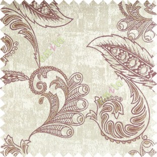 Purple grey brown color traditional paisley pattern floral leaves swirl circles texture surface with polyester thick background main curtain