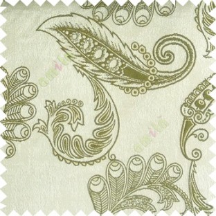 Green grey color traditional paisley pattern floral leaves swirls circles texture surface with polyester thick background main curtain