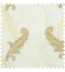 White beige cream color beautiful floral swirls embroidery patterns with transparent polyester background sheer curtain