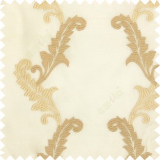 Beige white cream color beautiful floral swirls embroidery patterns with transparent polyester background sheer curtain