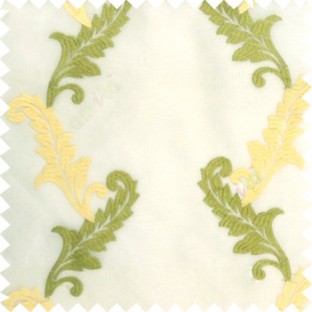 Green cream white color beautiful floral swirls embroidery patterns with transparent polyester background sheer curtain