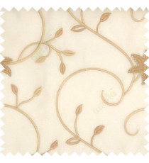 Beige white silver color beautiful floral long swirls small leaf embroidery designs with transparent polyester base fabric flowers sheer curtain