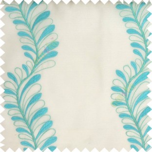 Blue white color vertical flowing floral long leaf embroidery designs with polyester transparent background sheer curtain