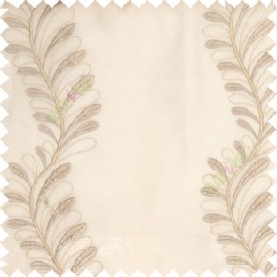White grey cream color vertical flowing floral long leaf embroidery designs with polyester transparent background sheer curtain