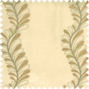 Gold green color vertical flowing floral long leaf embroidery designs with polyester transparent background sheer curtain
