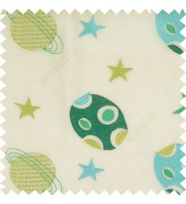 Blue green white color kids embroidery designs stars circles planets horizontal lines with transparent polyester background sheer curtain