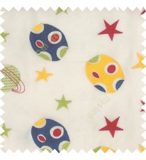 Yellow blue red white color kids embroidery designs stars circles planets horizontal lines with transparent polyester background sheer curtain
