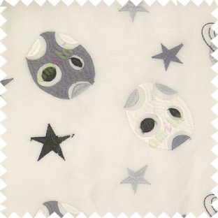 Grey black white color kids embroidery designs stars circles planets horizontal lines with transparent polyester background sheer curtain