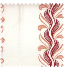 Maroon orange white color vertical floral leaf embroidery designs long leaves horizontal fine lines with polyester transparent fabric sheer curtain