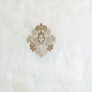 Brown cream color small damask pattern embroidery cotton finished sheer curtain