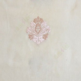 Cream pink color small damask pattern embroidery cotton finished sheer curtain