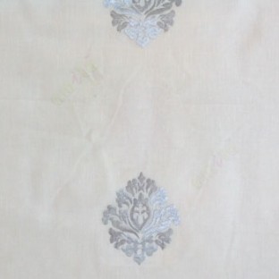 Blue pink color small damask pattern embroidery cotton finished sheer curtain