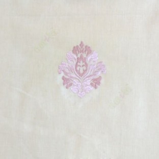 Pink cream color small damask pattern embroidery cotton finished sheer curtain