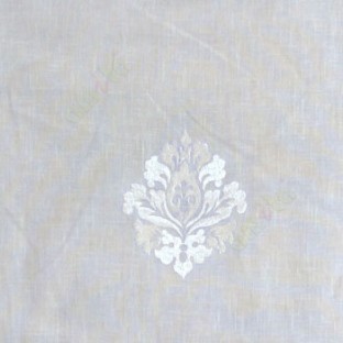 Cream white color small damask pattern embroidery cotton finished sheer curtain
