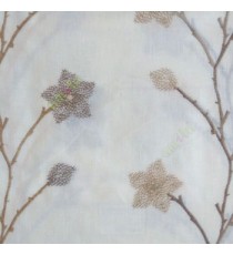 Brown cream color floral twig embroidery pattern flower natural cotton buds cotton finished sheer curtain