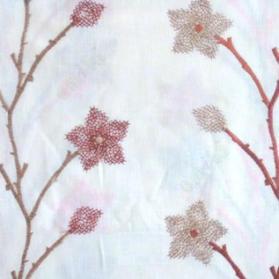 Orange cream brown color floral twig embroidery pattern flower natural cotton buds cotton finished sheer curtain
