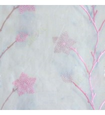Pink cream color floral twig embroidery pattern flower natural cotton buds cotton finished sheer curtain