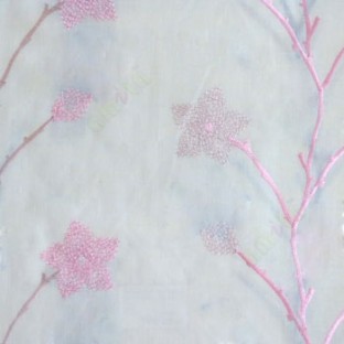 Pink cream color floral twig embroidery pattern flower natural cotton buds cotton finished sheer curtain