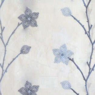 Roya blue cream color floral twig embroidery pattern flower natural cotton buds cotton finished sheer curtain