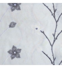 Grey cream white color floral twig embroidery pattern flower natural cotton buds cotton finished sheer curtain