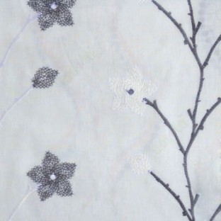 Grey cream white color floral twig embroidery pattern flower natural cotton buds cotton finished sheer curtain