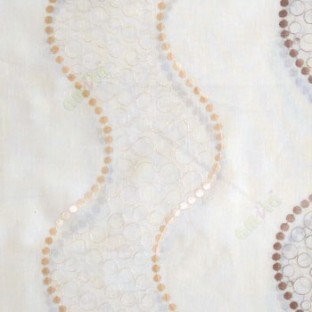 Cream beige brown color vertical flowing waves geometric circles polka ball chain waves cotton finished sheer curtain