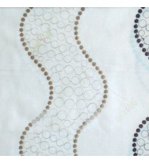 Brown cream beige color vertical flowing waves geometric circles polka ball chain waves cotton finished sheer curtain