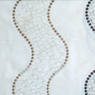 Brown cream beige color vertical flowing waves geometric circles polka ball chain waves cotton finished sheer curtain
