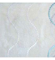 Blue cream white color vertical flowing waves geometric circles polka ball chain waves cotton finished sheer curtain