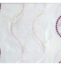 Red cream beige color vertical flowing waves geometric circles polka ball chain waves cotton finished sheer curtain