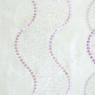 Purple cream color vertical flowing waves geometric circles polka ball chain waves cotton finished sheer curtain