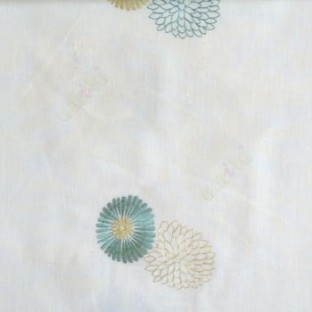 Green cream beige color marigold flower floral pattern cotton finished sheer curtain