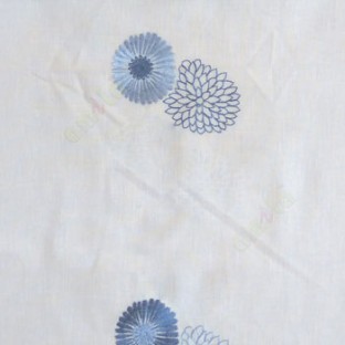 Blue cream color marigold flower floral pattern cotton finished sheer curtain