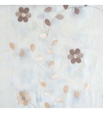 Cream brown beige color beautiful flower with leaf on thin long stem embroidery cotton finished sheer curtain