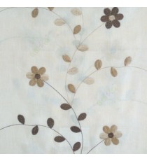 Brown cream beige color beautiful flower with leaf on thin long stem embroidery cotton finished sheer curtain