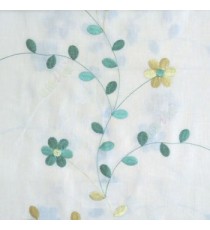 Green cream yellow color beautiful flower with leaf on thin long stem embroidery cotton finished sheer curtain