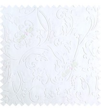 Pure white color beautiful floral design high compressed  embossed patterns carved finished surface texture designs horizontal lines  polyester main curtain fabric