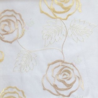 Beige cream color big embroidery rose pattern with leaf and buds connecting with each other in cream background sheer curtain