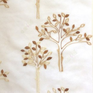 Brown Beige color tree flower oval shaped embroidery tree pattern cream background sheer curtain
