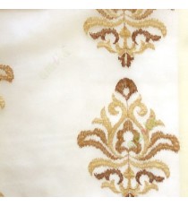 Brown beige color traditional embroidery damask pattern in cream background sheer curtain